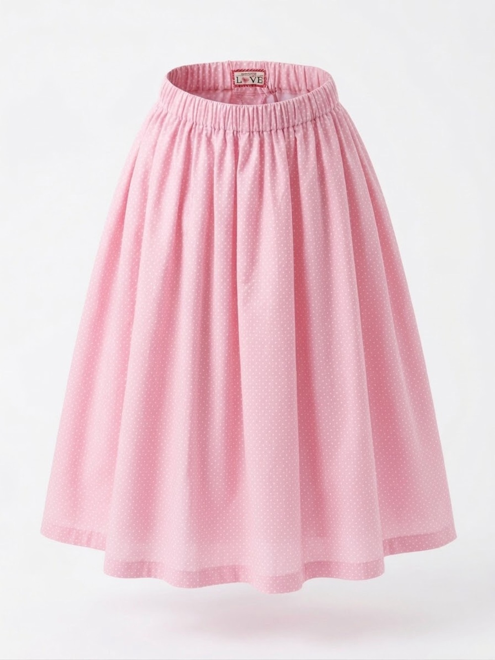 Pink Polka Dot Elastic Waist Midi Skirt Hand Crafted s-m
